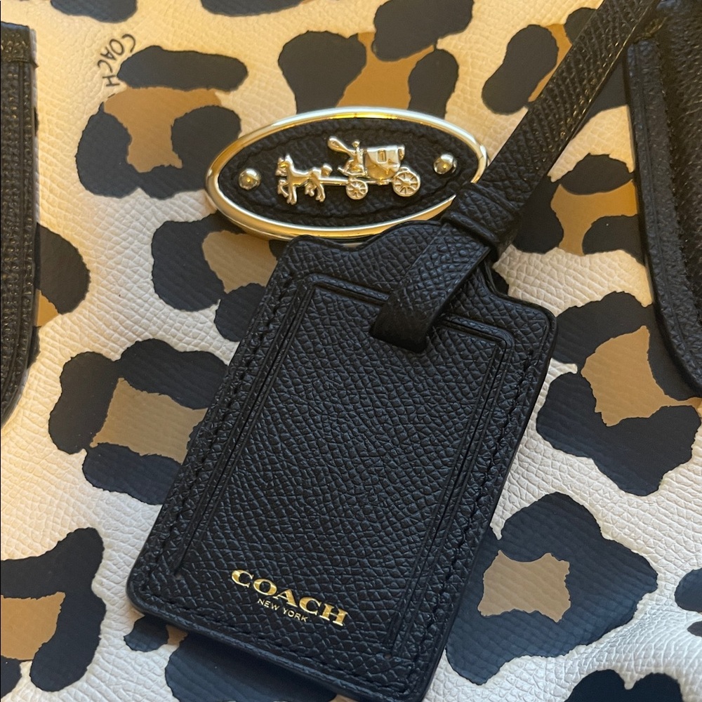 COACH Leopard-Print Tote in White Black and Tan - Picture 4 of 6